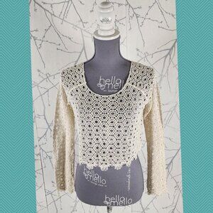 LA Hearts Ivory 100% Cotton Crochet Cropped Pullover